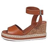 Sandálias Femininas Confortáveis Plataforma Plataforma Tira No Tornozelo Bico Aberto Boho Casual Elegante Verão Praia Sapatos Sociais Marrom 35