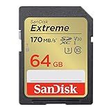 SanDisk Cartão De Memória 64GB Extreme SDXC UHS I C10 U3 V30 4K UHD Cartão SD SDSDXV2 064G GNCIN Cor Cinza Dourado