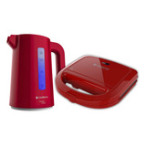 Sanduicheira Gourmet Vermelho Chaleira Elétrica 220v