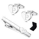 Sanfenly Conjunto De Abotoaduras E Prendedores De Gravata Para Homens Abotoaduras Exclusivas Com Inicial De Coração E Clipe De Gravata Conjunto De Abotoaduras Personalizadas Com Letra A Z Prendedor De Gravata Com Caixa Metal Zircônia Cúbica