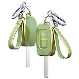 SANRILY Capa De Chaveiro Golden Edge Para Renault Duster Dacia Scenic Master Megane Kwid Symbol Trafic Sandero Logan 2016 2017 2018 Capa De Chave Sem Chave Com Chaveiro Verde Claro