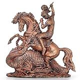 São Jorge Com Cavalo E Dragão Estátua Ogum Resina 30 Cm Cor Bronze