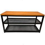 Sapateira Banco 10 Pares 95cm 2 Prateleiras Aço E Madeira Cor Preto marrom