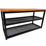 Sapateira Banco Em Ferro E Madeira 8 Pares 60 Cm Cor Preto