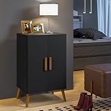 Sapateira Organizador Retro Luna 2 Portas P 12 Pares Pes De Madeira Preto
