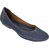 Sapatilha Sapato Feminino Couro Legítimo Bico Redondo Feito à Mão Artesanal Clássico Confortável SC1 01 Marinho BR Adulto Numérico M 36