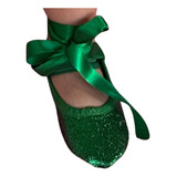 Sapatilhas De Ballet Infantil Com Fitas Cor Verde