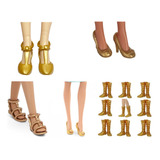 Sapatinho P Boneca Barbie Dourado Sandália Bota Sapato Luxo