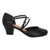 Sapato Boneca Couro Preto Salto Baixo 5 Cm Confortável