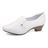 Sapato Branco Feminino Enfermagem Médica Salto Couro Confort
