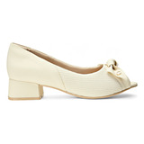 Sapato Casual Feminino Peep Toe Salto Baixo Laço Comfortflex