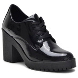 Sapato Fem Oxford Salto Preto Fosco