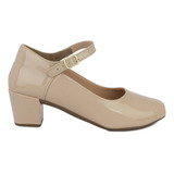 Sapato Feminino Boneca Retro Scarpin Salto Bloco Tendência