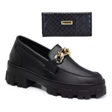 Sapato Feminino Mocassim Carteira De Mão Kit Casual