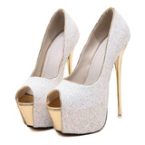 Sapato Feminino Noiva Branco Glitter