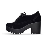 Sapato Feminino Oxford Tratorado Camurça Preto