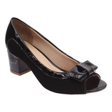 Sapato Feminino Peep Toe Salto Grosso Baixo Bloco Casual