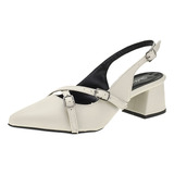 Sapato Feminino Scarpin Slingback Bico Fino Retrô Moda Festa