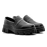 Sapato Mocassim Feminino Oxford Casual Solado Plataforma Tratorado Vintage Preto 35