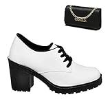 Sapato Oxford Feminino Tratorado Salto E Bolsa De Corrente Cor Preto Tamanho 35