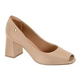 Sapato Peep Toe Salto Medio Grosso Feminino Casual Vizzano 1446-101 - Bege - 39
