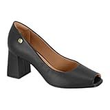 Sapato Peep Toe Salto Medio Grosso Feminino Casual Vizzano 1446-101 - Preto - 36