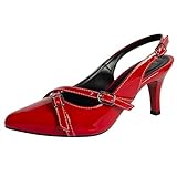 Sapato Scarpin Feminino Mule Bico Fino Detalhe Fivela (vermelho, Br, Adulto, Numérico, 36)