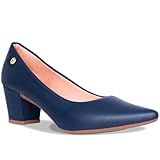 Sapato Scarpin Feminino Salto Baixo Bloco Bico Fino R2-12 -Marinho- BR- Adulto- Numérico- M- 36-