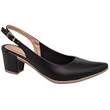 Sapato Scarpin Feminino Slingback Salto Grosso Aberto Atras Confortavel Via Angel 78-01 -preto- BR- Adulto- Numérico- 39-