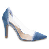 Sapato Scarpin Salto Alto Fino Transparente Azul Torricella