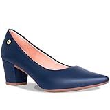 Sapato Scarpin Sintético Bico Fino Salto Grosso Bloco A2-12A Cor-Azul-Tamanho-35-Genero-Feminino