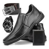 Sapato Social Confort Masculino Kit Carteira Cinto Relógio