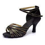 Sapatos De Dança Latina De Salto Médio E Seda Acetinada