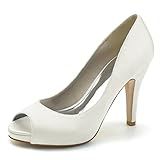 Sapatos De Noiva Stiletto Femininos Escarpins De Cetim Marfim Peep Toe Salto Alto Sapatos Sociais 36 42