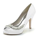 Sapatos De Noiva Stiletto Femininos Scarpins De Cetim Peep Toe Salto Alto Com Strass 36 42 White 9 UK 42 EU