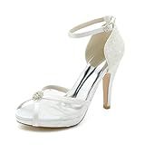 Sapatos De Noiva Stiletto Sapatos Femininos De Renda Marfim Peep Toe De Salto Alto Sapatos De Vestido Com Strass 36 42 White 4 UK 37 EU