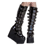 Sapatos Góticos Pretos Com Fivela Feminina Botas De Cano Al