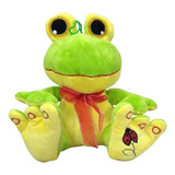 Sapo De Pelúcia Com Gravata 25cm Altura Sentado Fofinho Cor Verde claro