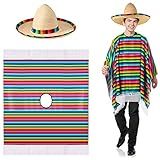 SATINIOR Fantasia Mexicana Serape Poncho Sombrero Mexicano Com Borda Serape Arco íris E Faixa Adulto Multicolorido Adult