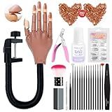 Saviland Mão De Prática Para Unhas De Acrílico Mãos Falsas Flexíveis E Móveis Kit De Unhas Para Treinar Manicure Para Iniciantes Manequim Móvel Com 200 Peças De Pontas De Unha Colas De Unha Escova E Cortador