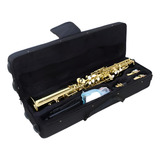 Saxofone Soprano Reto Bb Sib Bemol Laqueado C case Dourado