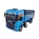 Scania Bi Truck De Madeira Mini Caminhão Artesanal Azul Criança