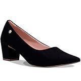 Scarpin Camurça Salto Baixo Grosso Bico Fino Confort A2-13 A Cor-Preto-Tamanho-34-Genero-Feminino