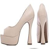 Scarpin Feminino Meia Pata Salto 13cm Plataforma 3 5cm Bege 38