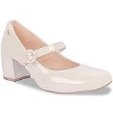 Scarpin Feminino Sapato Boneca Salto Grosso Bico Quadrado (off White, Br_footwear_size_system, Adult, Numeric, Medium, Numeric_37)