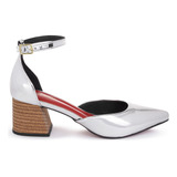 Scarpin Macerata Feminino Peep Toe Preto Salto Médio Madeira