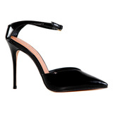 Scarpin Preto Carrano Couro Verniz Salto Alto Fino 11cm