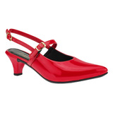 Scarpin Slingback Bico Fino Salto Baixo Sapato Retrô 205 01