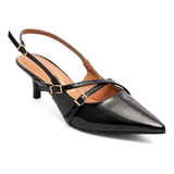 Scarpin Vizzano Slingback Feminino Salto Baixo Fivelas