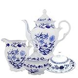Schmidt Jogo De Chá 4 Peças Cebolinha Porcelana Azul Bule 1L Leiteira 1L Açucareiro 300ml Manteigueira 120ml